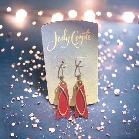 NWT Jody Coyote Vintage Abstract Maroon and Gold-tone Earrings 14 Karat Earwire - Picture 4 of 6